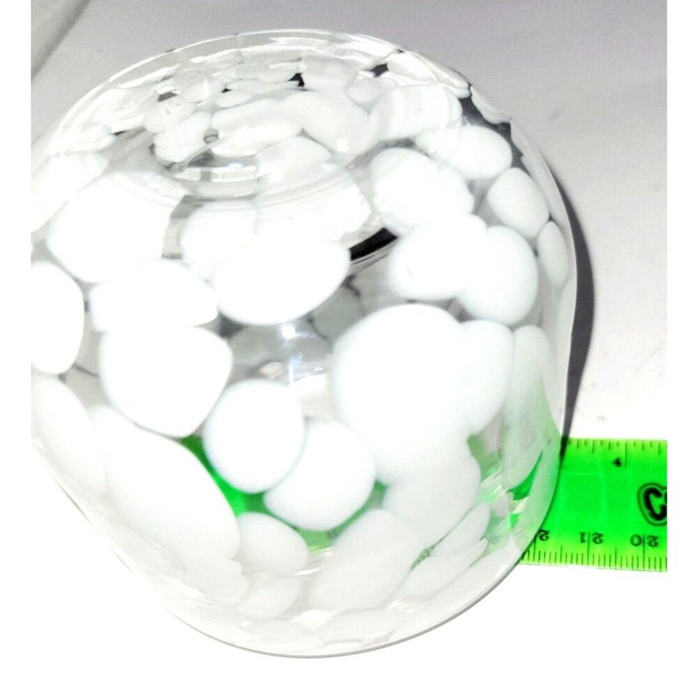 Hand Blown Clear and White Confetti Glass Votive/Tealight Candle Holder 2.75" - Picture 8 of 10